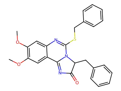 3-benzyl-5-(benzylsulfanyl)-8,9-dimethoxyimidazo[1,2-c]quinazolin-2(3H)-one structure