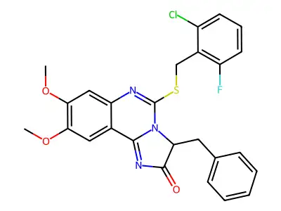 3-benzyl-5-[(2-chloro-6-fluorobenzyl)sulfanyl]-8,9-dimethoxyimidazo[1,2-c]quinazolin-2(3H)-one structure