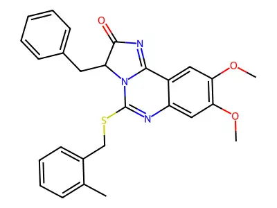 3-benzyl-8,9-dimethoxy-5-[(2-methylbenzyl)sulfanyl]imidazo[1,2-c]quinazolin-2(3H)-one structure