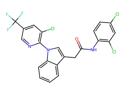 2-[1-[3-chloro-5-(trifluoromethyl)pyridin-2-yl]indol-3-yl]-N-(2,4-dichlorophenyl)acetamide structure
