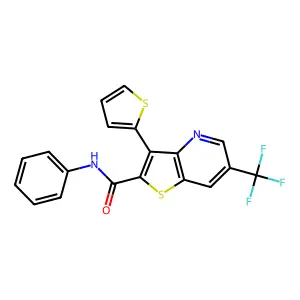 N-phenyl-3-(2-thienyl)-6-(trifluoromethyl)thieno[3,2-b]pyridine-2-carboxamide structure