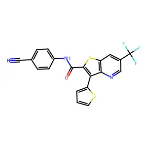 N-(4-cyanophenyl)-3-(2-thienyl)-6-(trifluoromethyl)thieno[3,2-b]pyridine-2-carboxamide structure