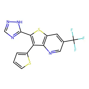 3-(2-thienyl)-2-(1H-1,2,4-triazol-3-yl)-6-(trifluoromethyl)thieno[3,2-b]pyridine structure