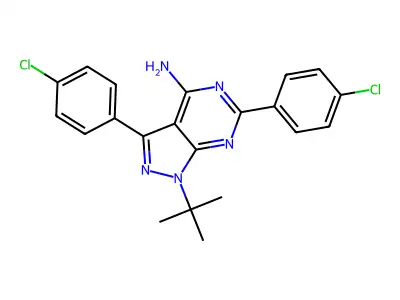 1-(tert-butyl)-3,6-bis(4-chlorophenyl)-1H-pyrazolo[3,4-d]pyrimidin-4-amine structure