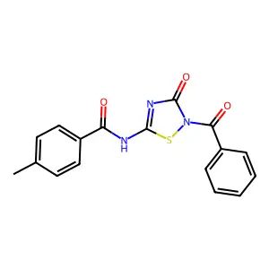 N-(2-benzoyl-3-oxo-1,2,4-thiadiazol-5-yl)-4-methylbenzamide structure