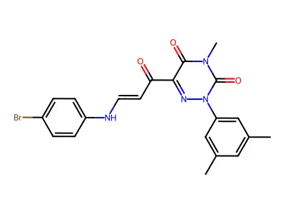 6-[3-(4-bromoanilino)acryloyl]-2-(3,5-dimethylphenyl)-4-methyl-1,2,4-triazine-3,5(2H,4H)-dione structure