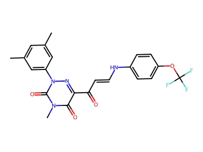 2-(3,5-dimethylphenyl)-4-methyl-6-[3-[4-(trifluoromethoxy)anilino]prop-2-enoyl]-1,2,4-triazine-3,5-dione structure