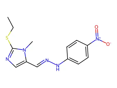 N-[(2-ethylsulfanyl-3-methylimidazol-4-yl)methylideneamino]-4-nitroaniline structure