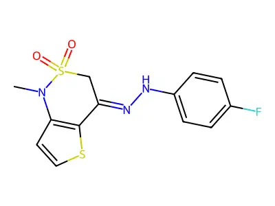 4-fluoro-N-[(1-methyl-2,2-dioxothieno[3,2-c]thiazin-4-ylidene)amino]aniline structure