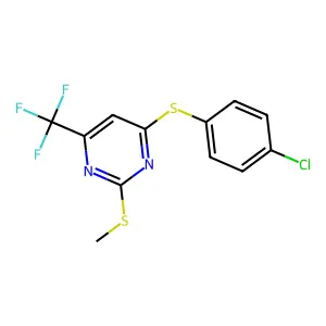 4-Chlorophenyl 2-(methylsulfanyl)-6-(trifluoromethyl)-4-pyrimidinyl sulfide structure