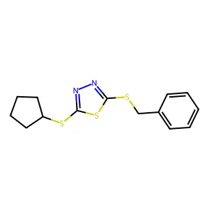 2-(Benzylsulfanyl)-5-(cyclopentylsulfanyl)-1,3,4-thiadiazole structure