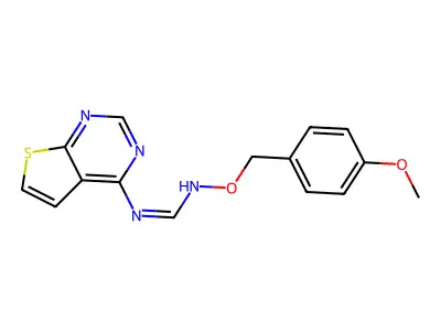 N'-[(4-methoxybenzyl)oxy]-N-thieno[2,3-d]pyrimidin-4-yliminoformamide structure