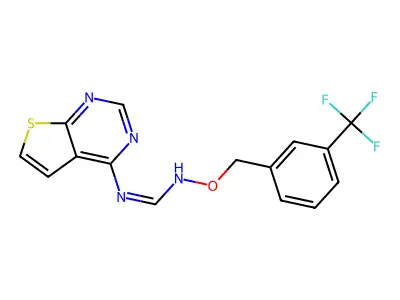 (E)-N-{thieno[2,3-d]pyrimidin-4-yl}-N'-{[3-(trifluoromethyl)phenyl]methoxy}methanimidamide structure