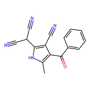 2-(4-benzoyl-3-cyano-5-methyl-1H-pyrrol-2-yl)propanedinitrile structure