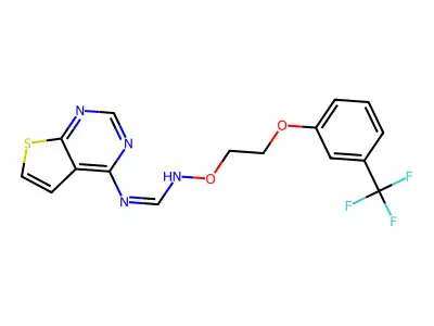 N'-thieno[2,3-d]pyrimidin-4-yl-N-[2-[3-(trifluoromethyl)phenoxy]ethoxy]methanimidamide structure