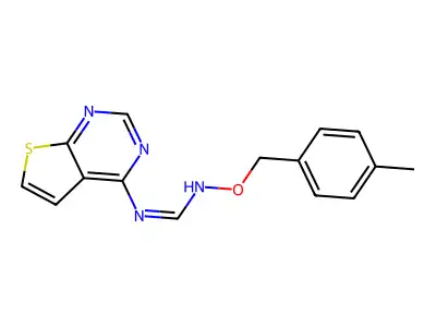 (E)-N'-[(4-methylphenyl)methoxy]-N-{thieno[2,3-d]pyrimidin-4-yl}methanimidamide structure