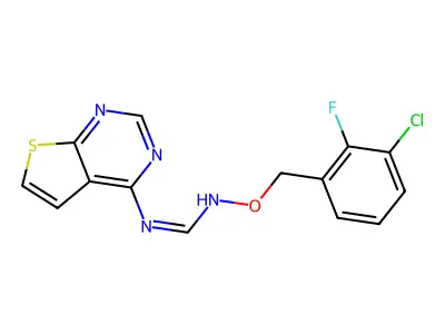 (E)-N'-[(3-chloro-2-fluorophenyl)methoxy]-N-{thieno[2,3-d]pyrimidin-4-yl}methanimidamide structure
