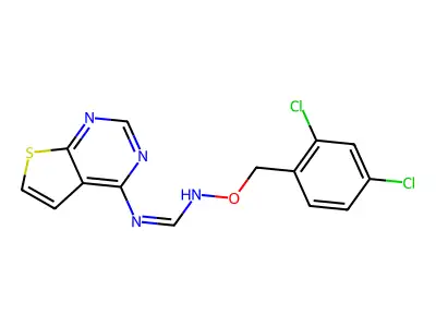 N'-[(2,4-dichlorobenzyl)oxy]-N-thieno[2,3-d]pyrimidin-4-yliminoformamide structure