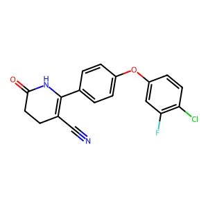 2-[4-(4-chloro-3-fluorophenoxy)phenyl]-6-oxo-1,4,5,6-tetrahydro-3-pyridinecarbonitrile structure