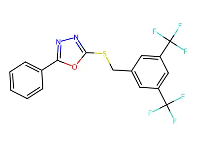 2-{[3,5-Bis(trifluoromethyl)benzyl]sulfanyl}-5-phenyl-1,3,4-oxadiazole structure