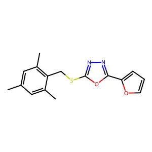 2-(2-Furyl)-5-[(mesitylmethyl)sulfanyl]-1,3,4-oxadiazole structure