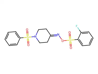 4-({[(2-Fluorophenyl)sulfonyl]oxy}imino)-1-(phenylsulfonyl)piperidine structure