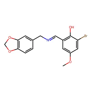 2-{[(1,3-Benzodioxol-5-ylmethyl)imino]methyl}-6-bromo-4-methoxybenzenol structure