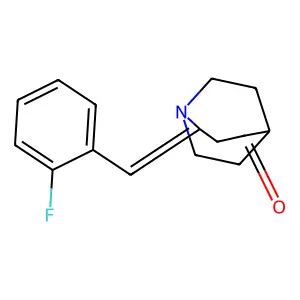 (2E)-2-[(2-fluorophenyl)methylidene]-1-azabicyclo[3.2.2]nonan-4-one structure