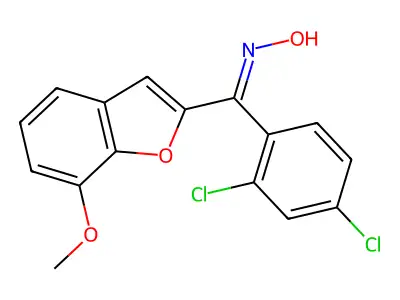 N-[(2,4-dichlorophenyl)-(7-methoxy-1-benzofuran-2-yl)methylidene]hydroxylamine structure
