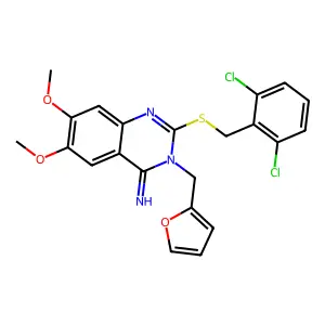 2-[(2,6-dichlorobenzyl)sulfanyl]-3-(2-furylmethyl)-6,7-dimethoxy-4(3H)-quinazolinimine structure