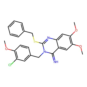 2-(benzylsulfanyl)-3-(3-chloro-4-methoxybenzyl)-6,7-dimethoxy-4(3H)-quinazolinimine structure