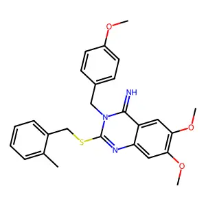 6,7-dimethoxy-3-(4-methoxybenzyl)-2-[(2-methylbenzyl)sulfanyl]-4(3H)-quinazolinimine structure