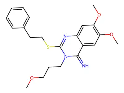 6,7-dimethoxy-3-(3-methoxypropyl)-2-(phenethylsulfanyl)-4(3H)-quinazolinimine structure
