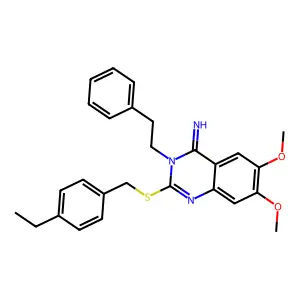 2-[(4-ethylbenzyl)sulfanyl]-6,7-dimethoxy-3-phenethyl-4(3H)-quinazolinimine structure