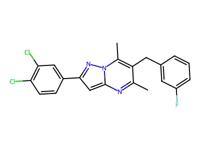 2-(3,4-dichlorophenyl)-6-[(3-fluorophenyl)methyl]-5,7-dimethylpyrazolo[1,5-a]pyrimidine structure