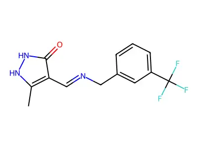 5-methyl-4-({[3-(trifluoromethyl)benzyl]amino}methylene)-2,4-dihydro-3H-pyrazol-3-one structure
