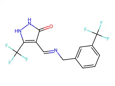 5-(trifluoromethyl)-4-({[3-(trifluoromethyl)benzyl]amino}methylene)-2,4-dihydro-3H-pyrazol-3-one structure