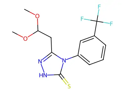 5-(2,2-dimethoxyethyl)-4-[3-(trifluoromethyl)phenyl]-4H-1,2,4-triazol-3-ylhydrosulfide structure