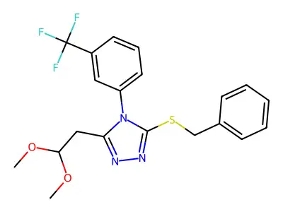 3-(benzylsulfanyl)-5-(2,2-dimethoxyethyl)-4-[3-(trifluoromethyl)phenyl]-4H-1,2,4-triazole structure
