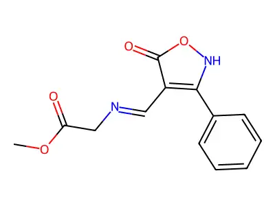 methyl 2-({[5-oxo-3-phenyl-4(5H)-isoxazolyliden]methyl}amino)acetate structure