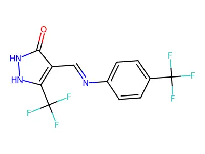 5-(trifluoromethyl)-4-{[4-(trifluoromethyl)anilino]methylene}-2,4-dihydro-3H-pyrazol-3-one structure