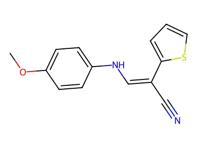 (E)-3-(4-methoxyanilino)-2-thiophen-2-ylprop-2-enenitrile structure