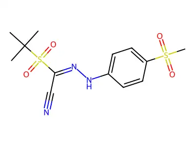 1-tert-butylsulfonyl-N-(4-methylsulfonylanilino)methanimidoyl cyanide structure