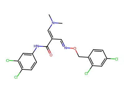 N-(3,4-dichlorophenyl)-2-[(2,4-dichlorophenyl)methoxyiminomethyl]-3-(dimethylamino)prop-2-enamide structure