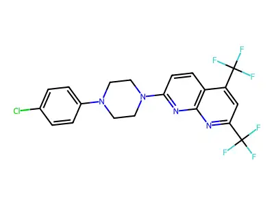 7-[4-(4-Chlorophenyl)piperazino]-2,4-bis(trifluoromethyl)[1,8]naphthyridine structure