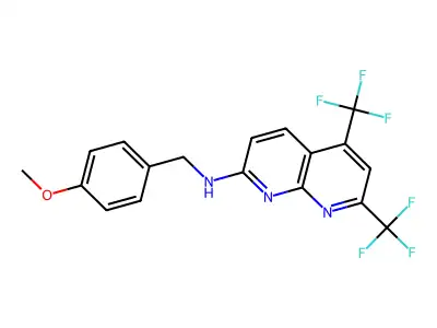 N-[(4-methoxyphenyl)methyl]-5,7-bis(trifluoromethyl)-1,8-naphthyridin-2-amine structure