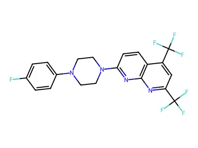 7-[4-(4-Fluorophenyl)piperazin-1-yl]-2,4-bis(trifluoromethyl)-1,8-naphthyridine structure