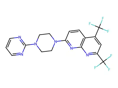 7-[4-(2-Pyrimidinyl)piperazino]-2,4-bis(trifluoromethyl)[1,8]naphthyridine structure