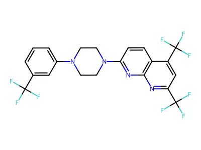 2,4-bis(trifluoromethyl)-7-{4-[3-(trifluoromethyl)phenyl]piperazin-1-yl}-1,8-naphthyridine structure