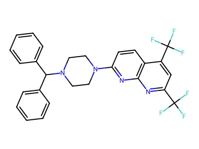 7-(4-Benzhydrylpiperazino)-2,4-bis(trifluoromethyl)[1,8]naphthyridine structure